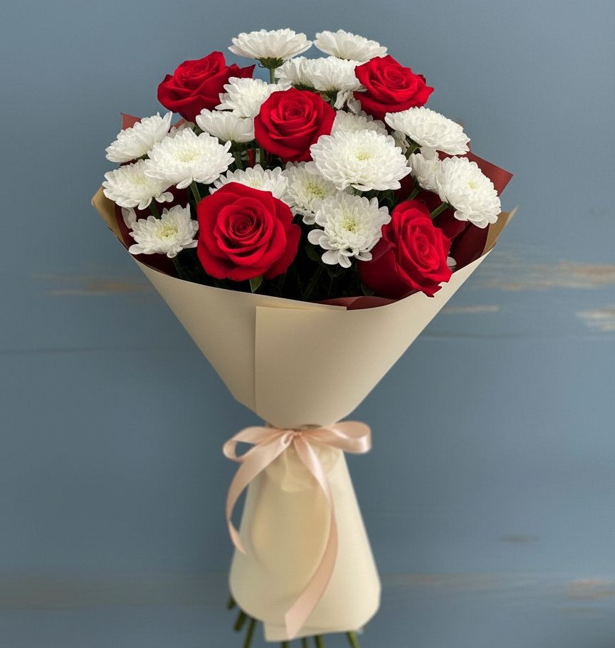 Букет цветов из: Розы и Хризантемы в Голубинской