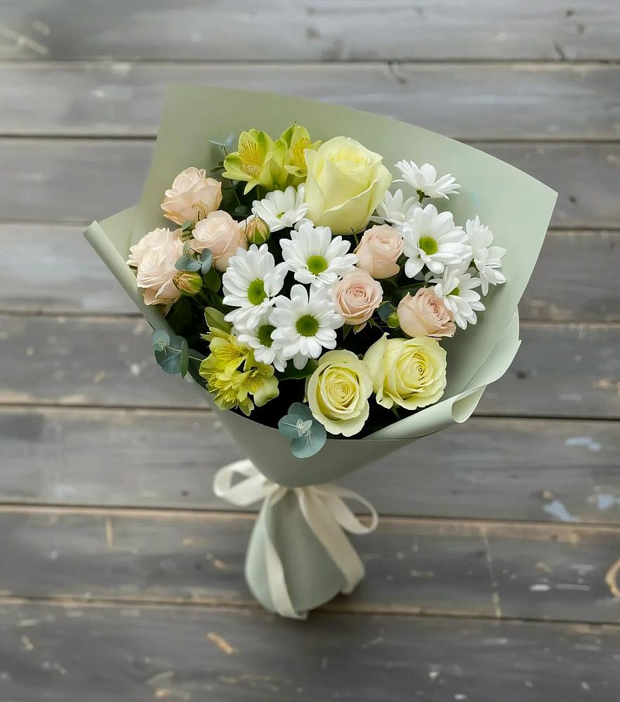 Букет цветов из: Альстромерии, Розы и Хризантемы в Голубинской
