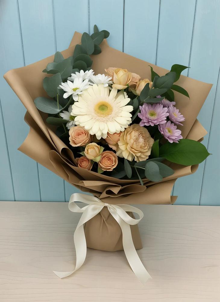 Букет цветов из: Герберы и Хризантемы в Голубинской