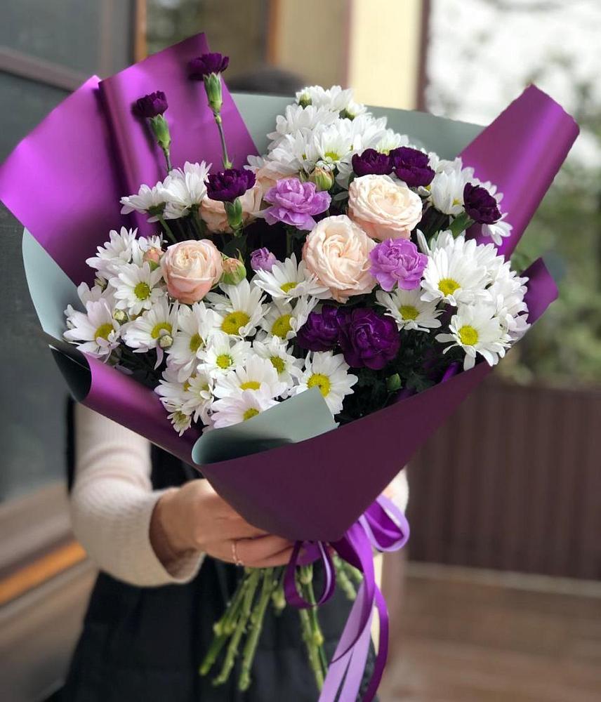 Букет цветов из: Хризантемы, Гвоздики и Розы в Голубинской