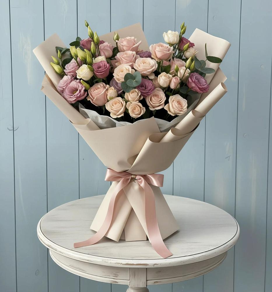 Букет цветов из: Розы и Лизиантусы в Голубинской