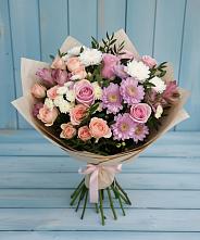 Букет цветов из:  Хризантемы, Розы и Альстромерии в Голубинской