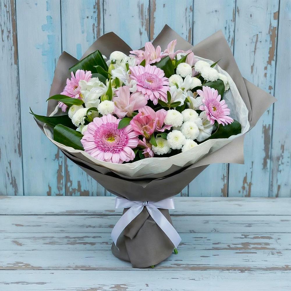 Букет цветов из: Герберы, Альстромерии и Хризантемы в Голубинской