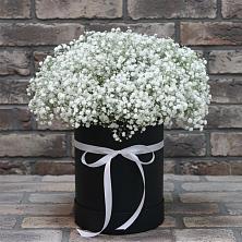 Цветочная композиция из Гипсофила в шляпной коробке в Голубинской
