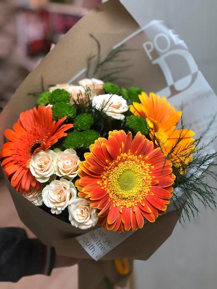 Букет цветов из: Герберы, Хризантемы и Розы в Голубинской